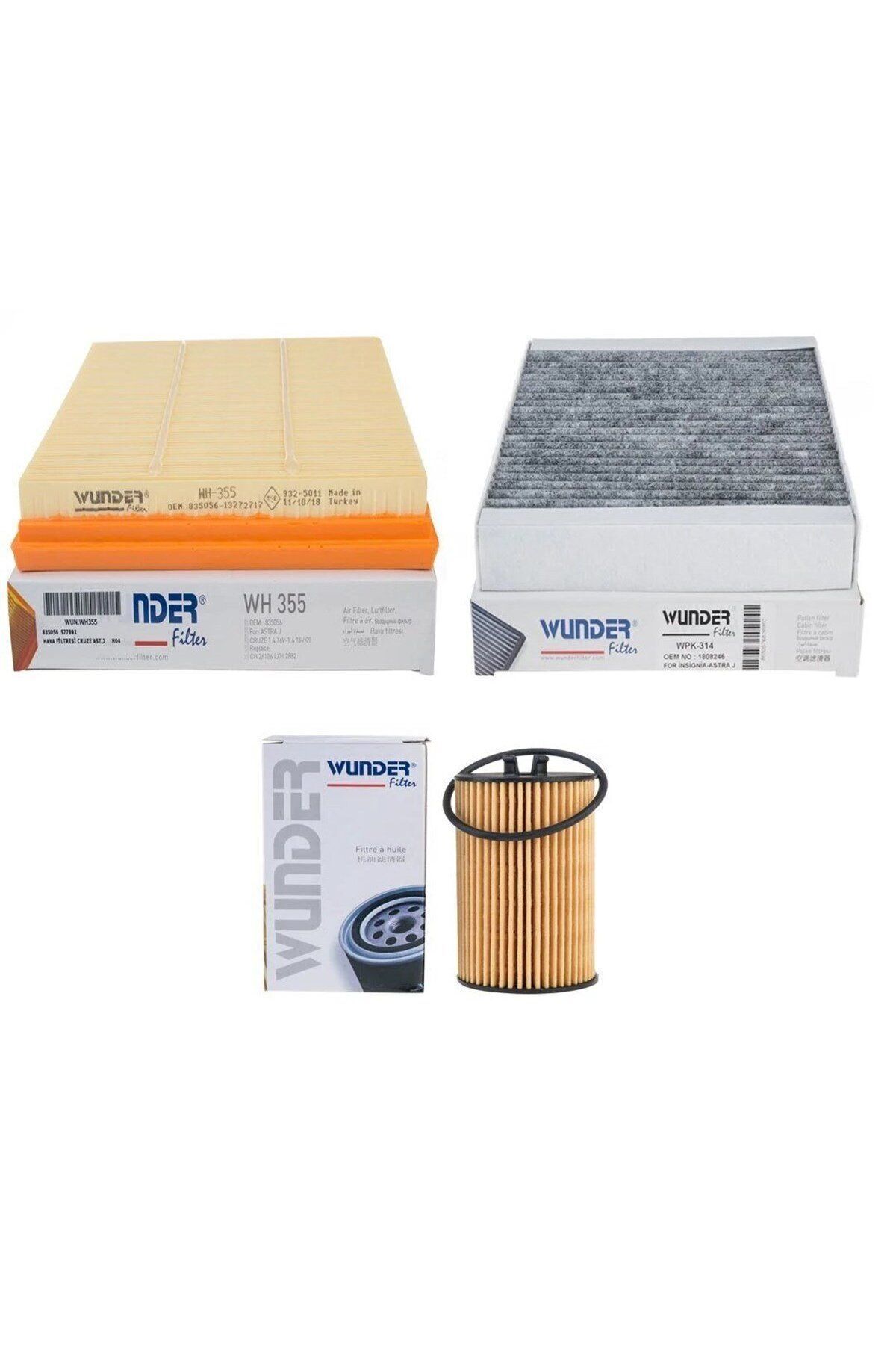 Opel Astra H 1.6 2007 - 2013 Model Arası Benzinli Periyodik Filtre Seti Wunder Marka
