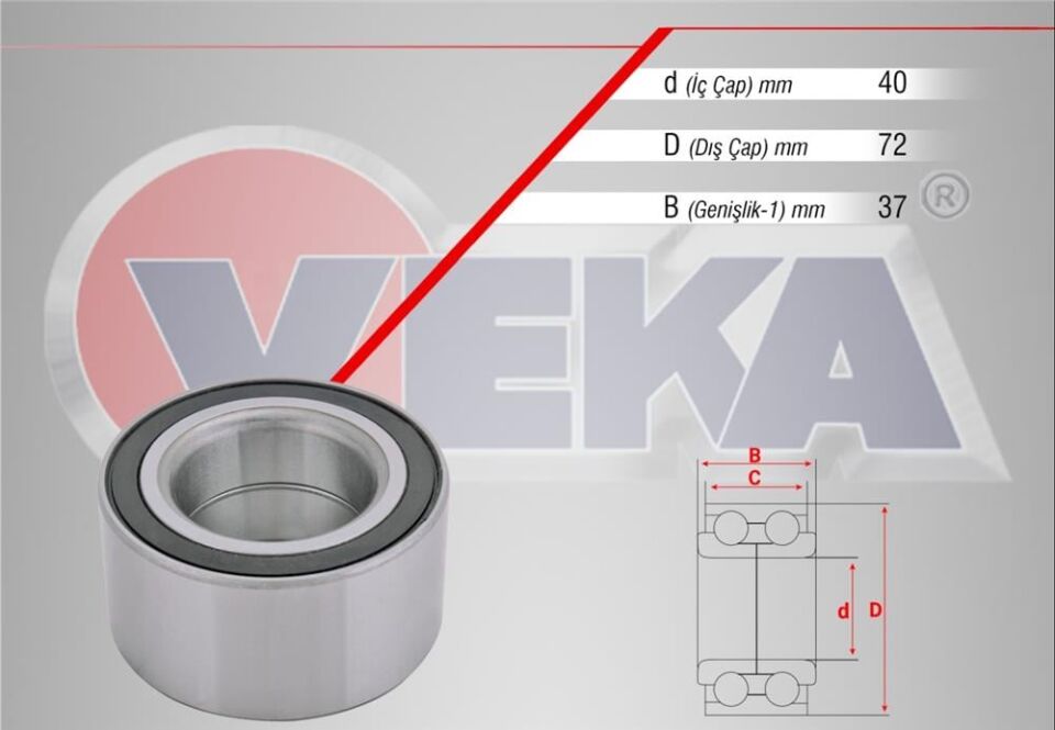 ON TEKERLEK RULMANI SOL-SAG 40X72X37 POLO 1.4-1.6 16v 1999-2001 CADDY II 1.6-1.9 TDI 1995-2004 PASSAT 1.6-1.8-1.9 TD 1988-1997 JETTA II 1.6-1.6 TDI 1982-1992 GOLF III 1.4-1.6-1.9 TDI 1991-1999