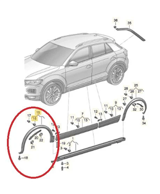 Volkswagen T-roc Uyumlu   Sol Ön Çamurluk Kaplaması ( Dodik ) Orijinal